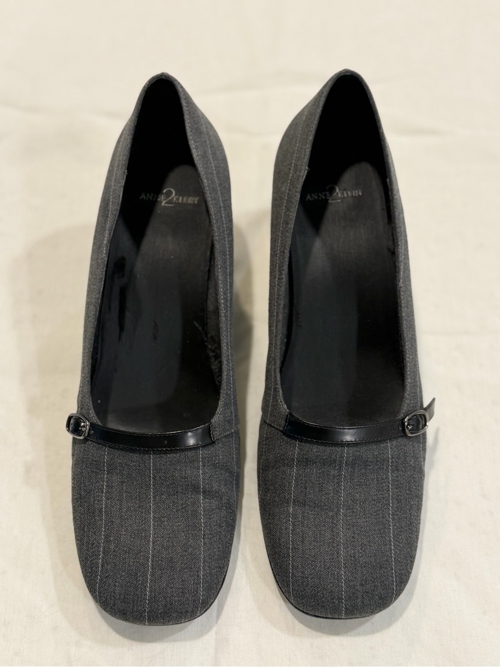 Gray Woven Textile Mary Jane Low-Heel Shoes with Black Trim Size 9.5M